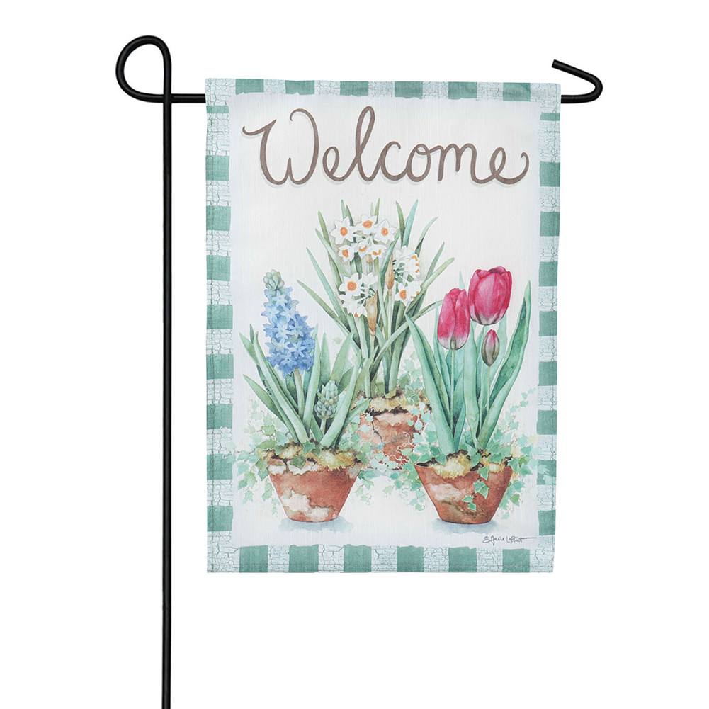 Evergreen Potted Spring Plants Strie Garden Flag