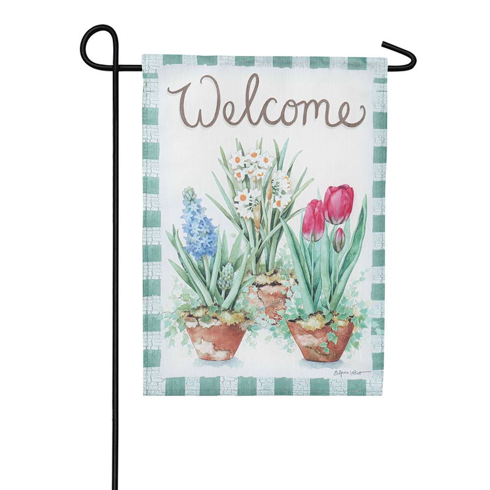 Potted Spring Plants Strie Garden Flag