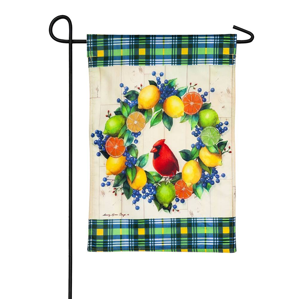 Evergreen Summer Citrus Wreath Strie Garden Flag