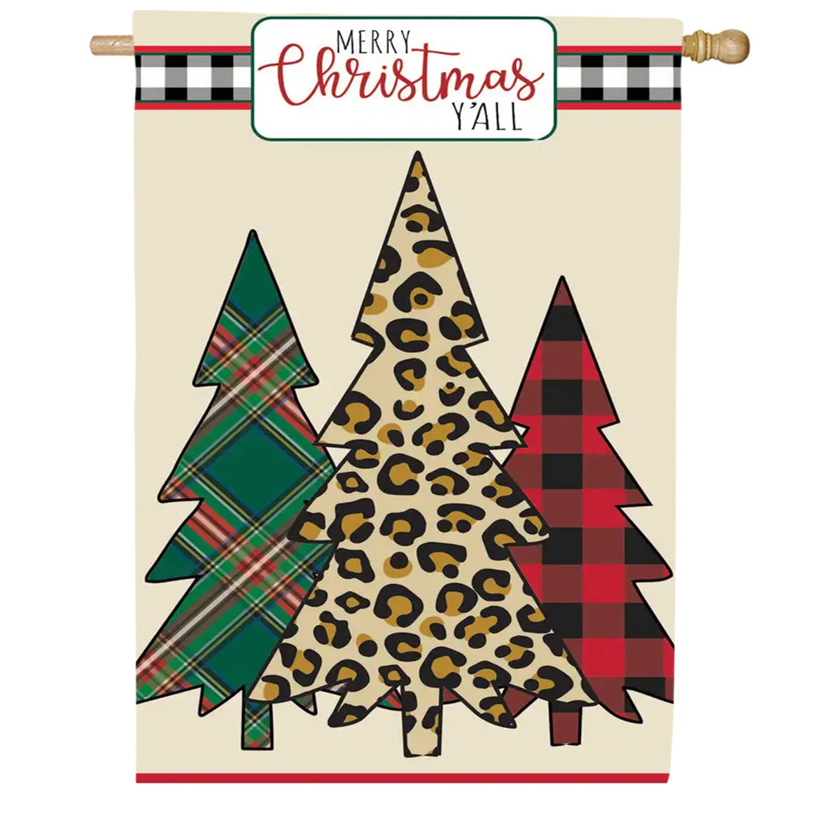 Evergreen Mixed Print Christmas Trees Appliqued House Flag