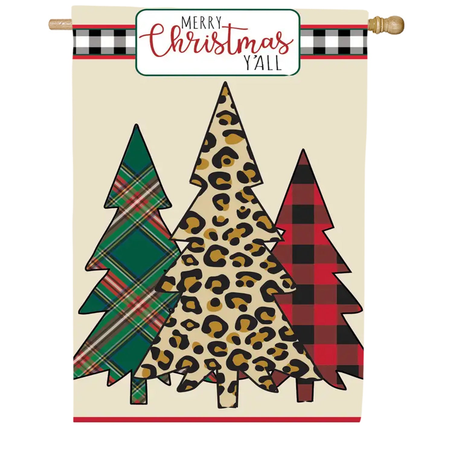 Mixed Print Christmas Trees Appliqued House Flag