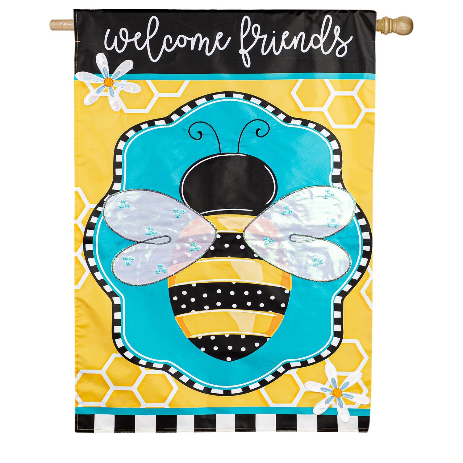 Buzzing Bee Welcome Double Appliqued House Flag