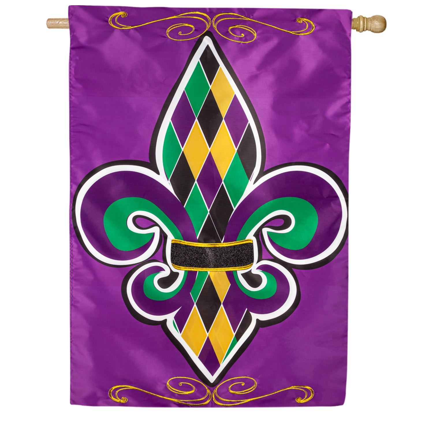 Evergreen Fleur de Lis Double Appliqued House Flag