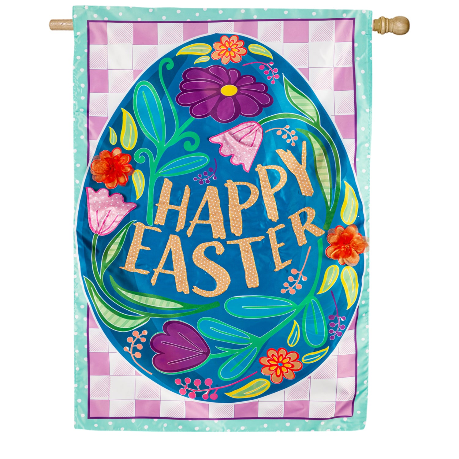 Evergreen Happy Easter Egg Double Appliqued House Flag