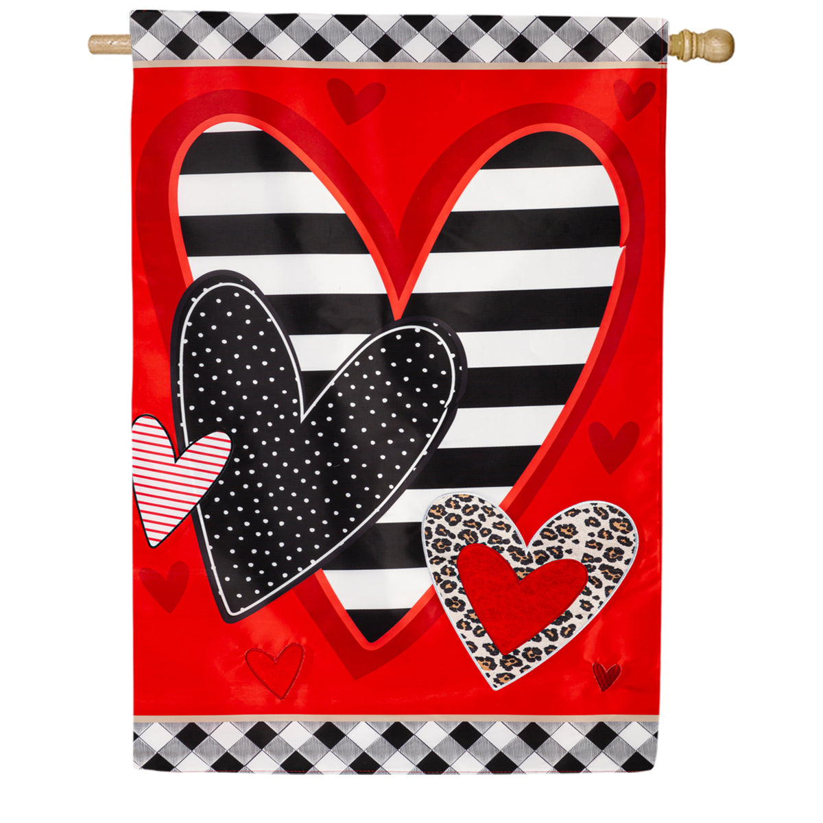Evergreen Patterned Hearts Double Appliqued House Flag