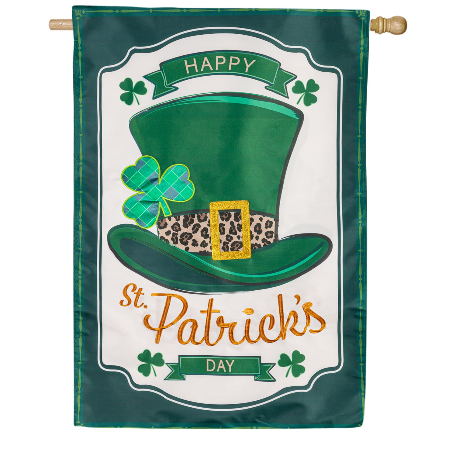 Evergreen St. Patrick's Day Top Hat Double Appliqued House Flag