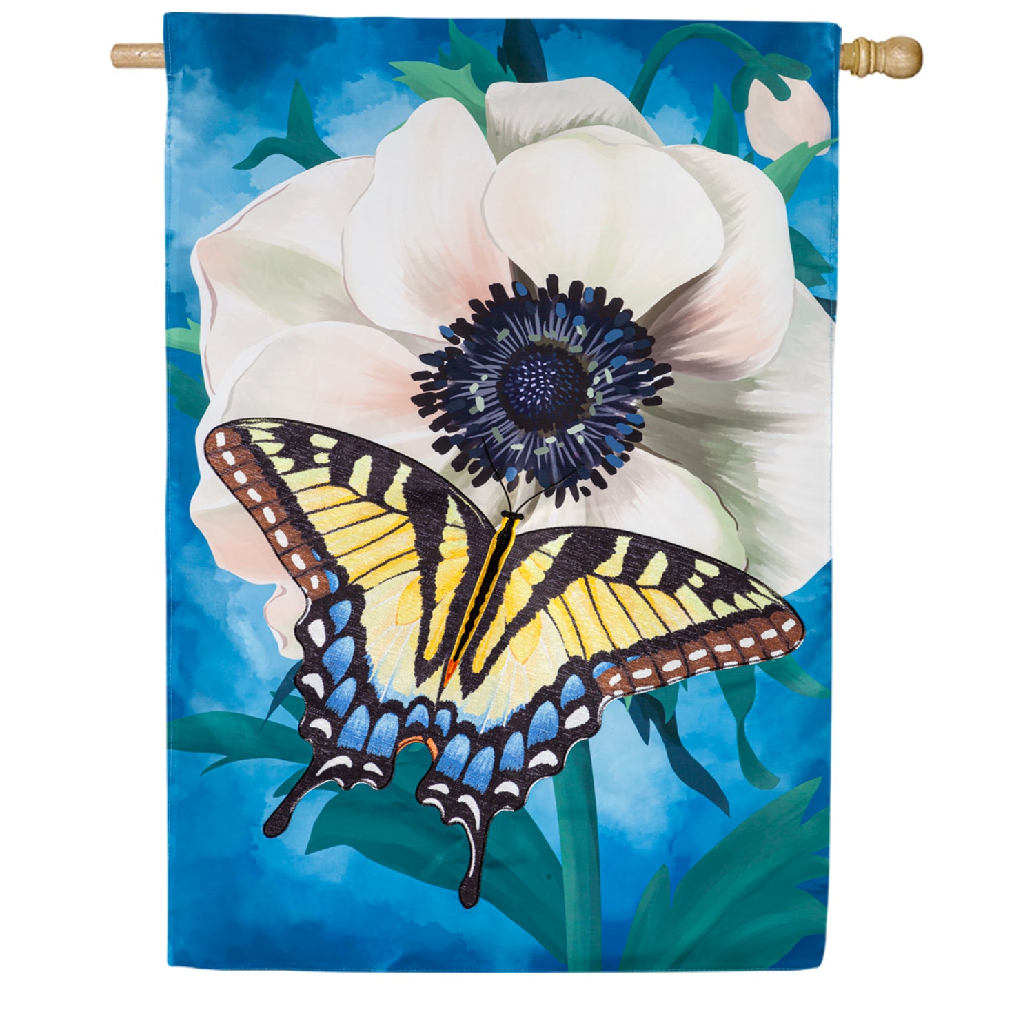 Evergreen Anemone & Butterfly Double Appliqued House Flag