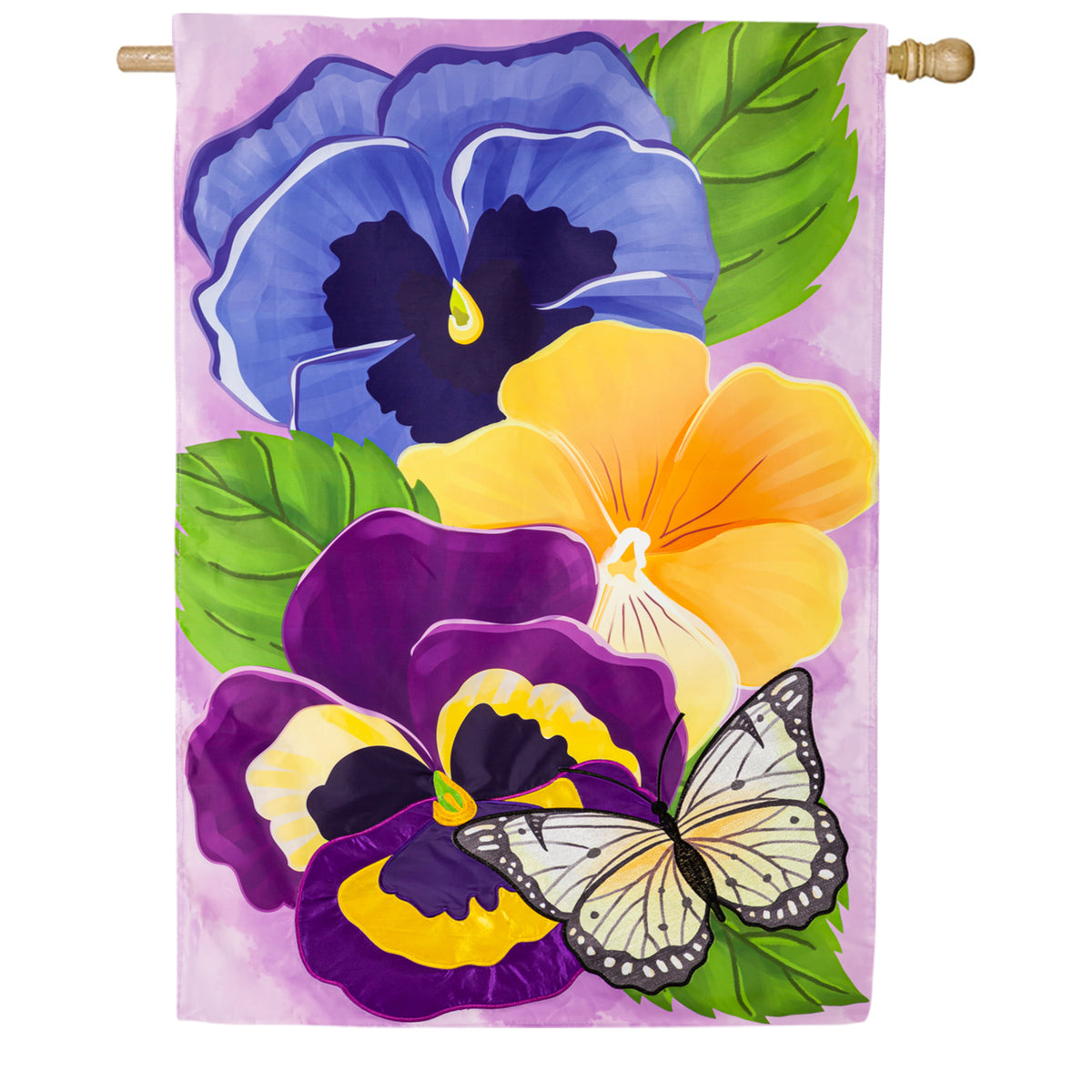 Evergreen Pansy & Butterfly Double Appliqued House Flag