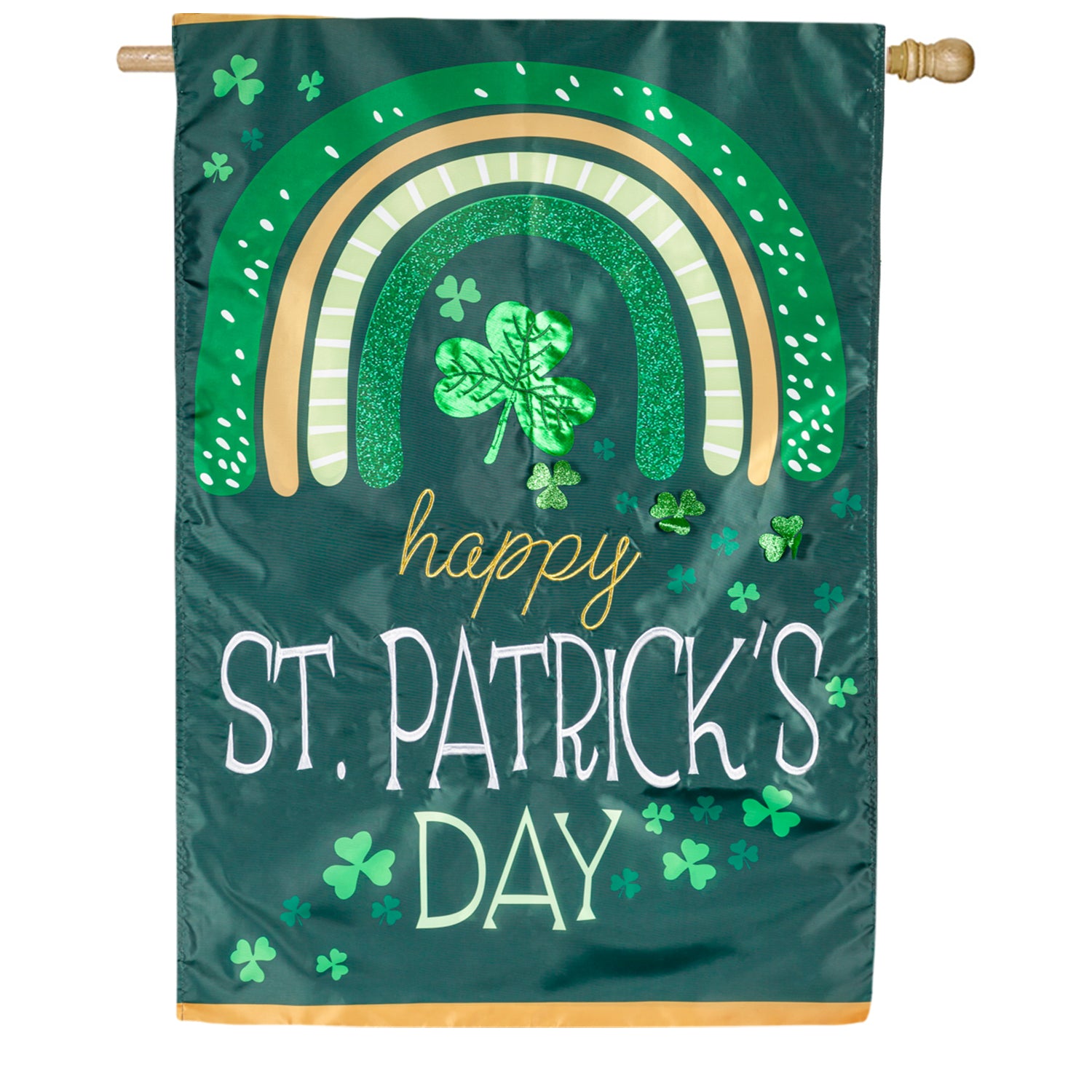 Rainbow and Shamrocks Double Appliqued House Flag