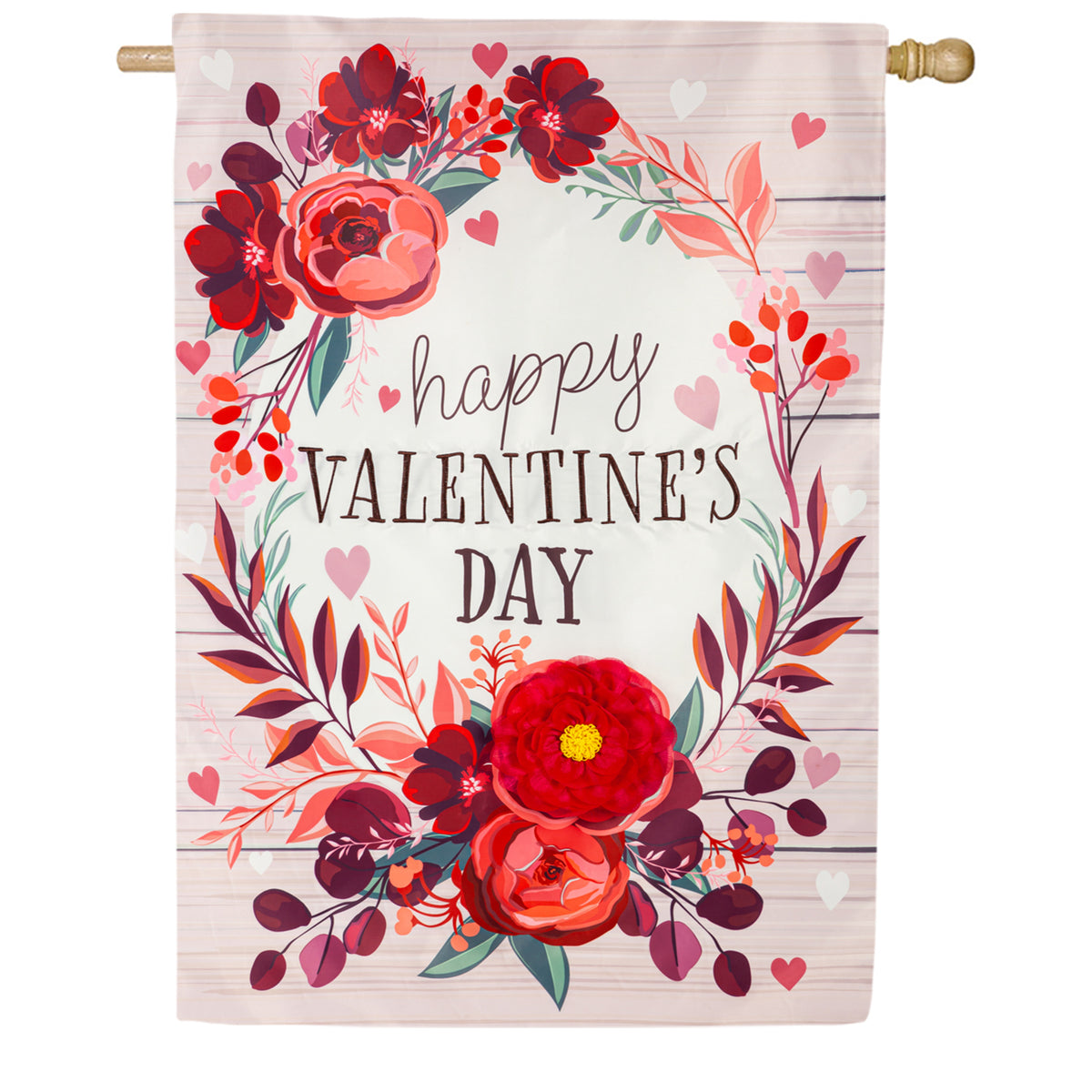 Evergreen Floral Happy Valentine's Day Double Appliqued House Flag
