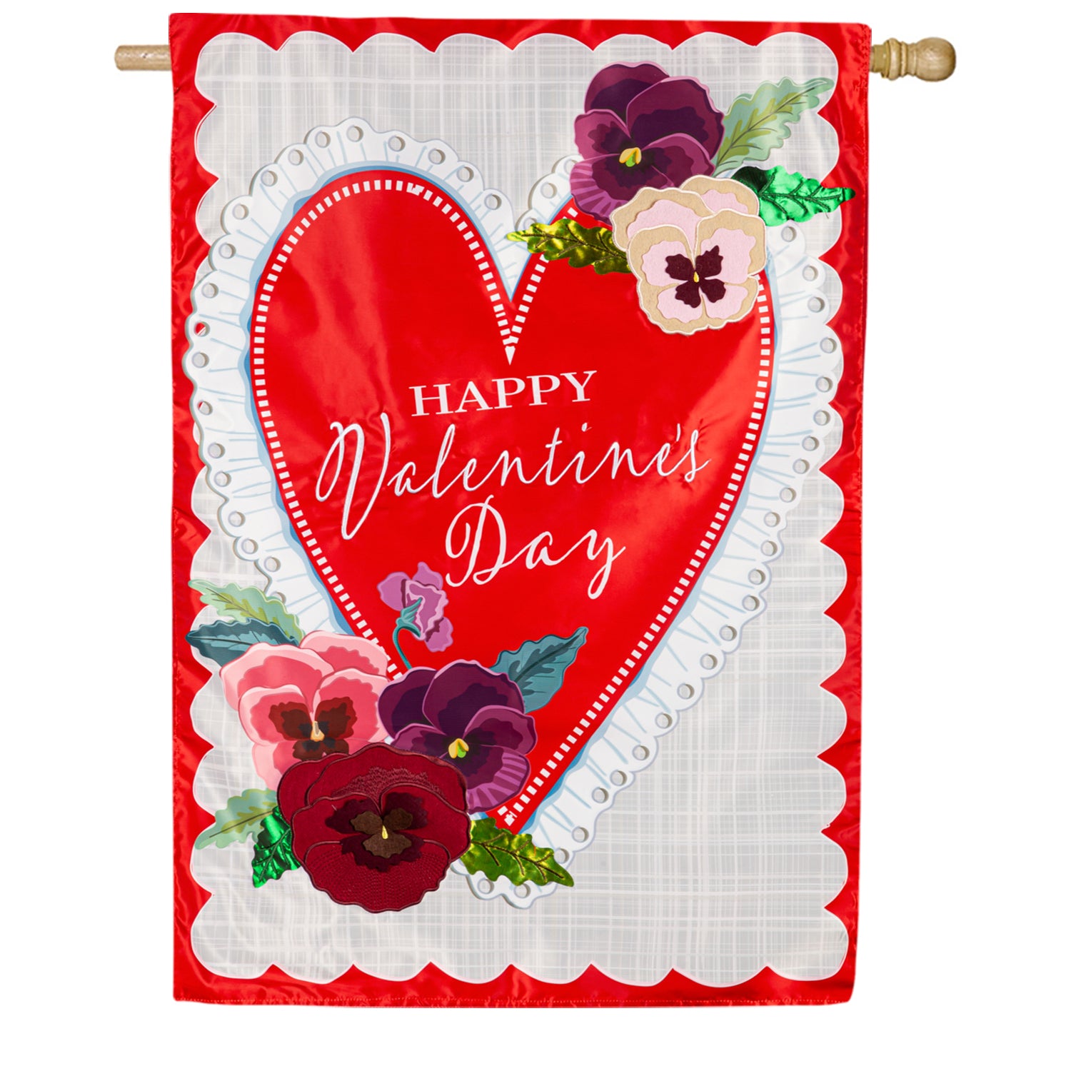 Evergreen Lace Heart Applique House Flag