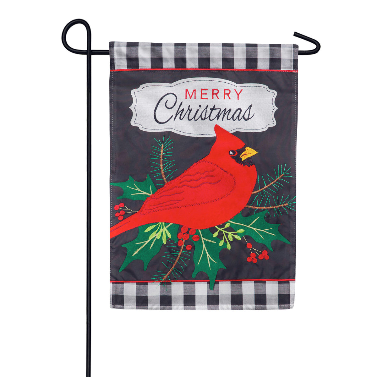 Evergreen Merry Christmas Cardinal Double Appliqued Garden Flag