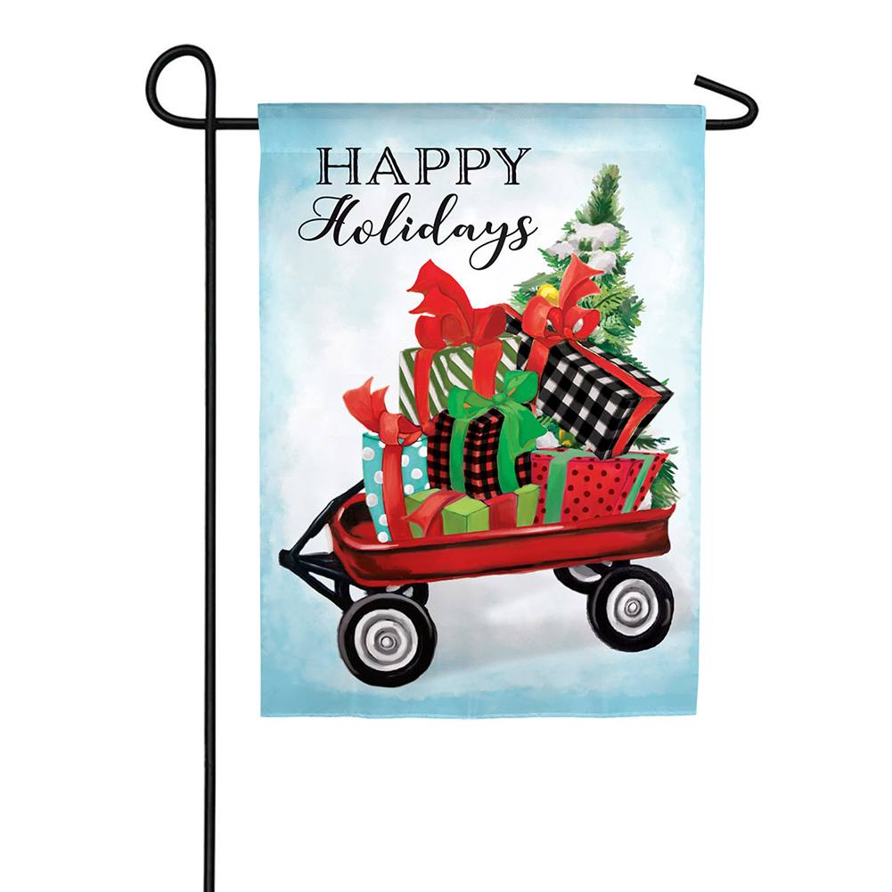 Holiday Red Wagon Applique Garden Flag