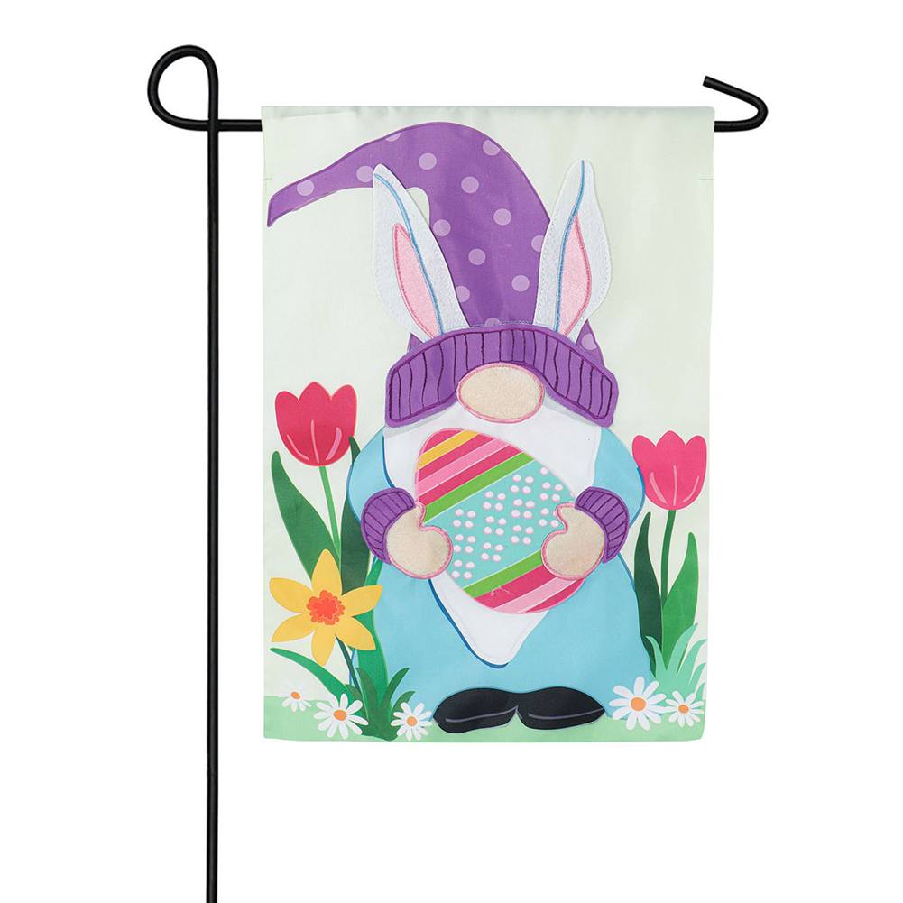 Easter Gnome Bunny Ears Applique Garden Flag