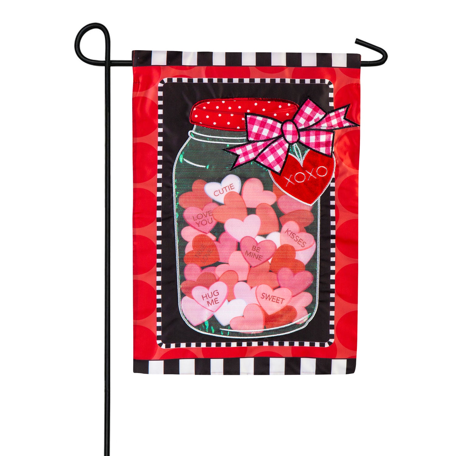 Mason Jar of Hearts Applique Garden Flag