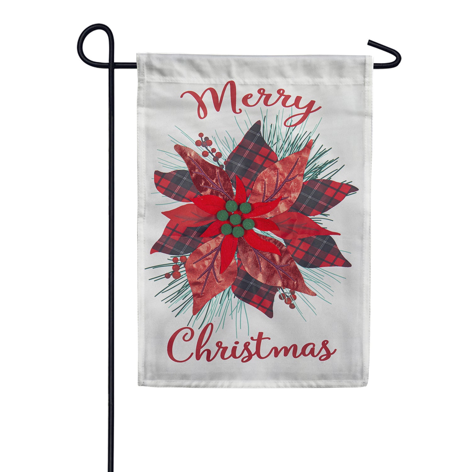 Buffalo Check Poinsettia Applique Garden Flag