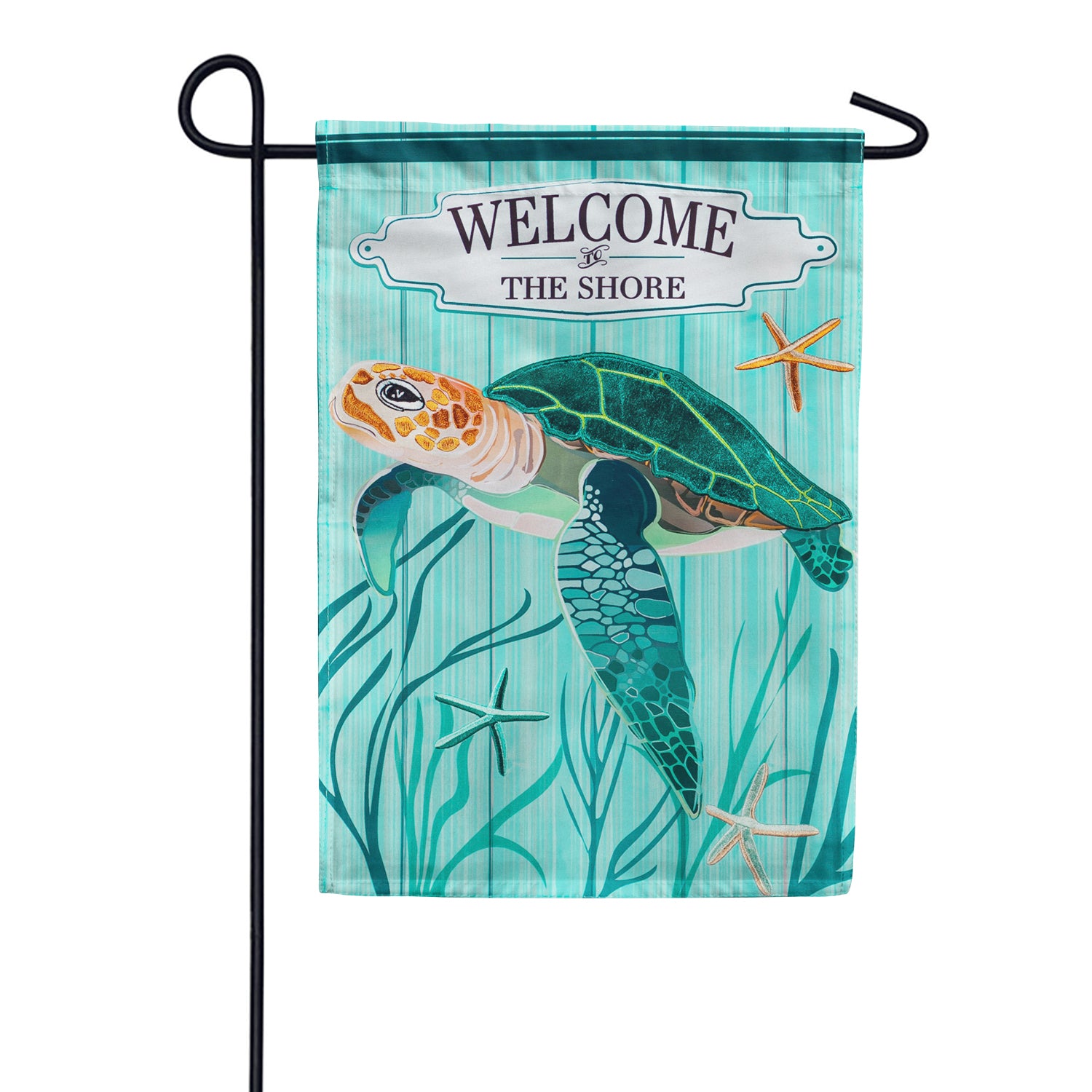 Sea Turtle Near the Shore Appliqued Garden Flag