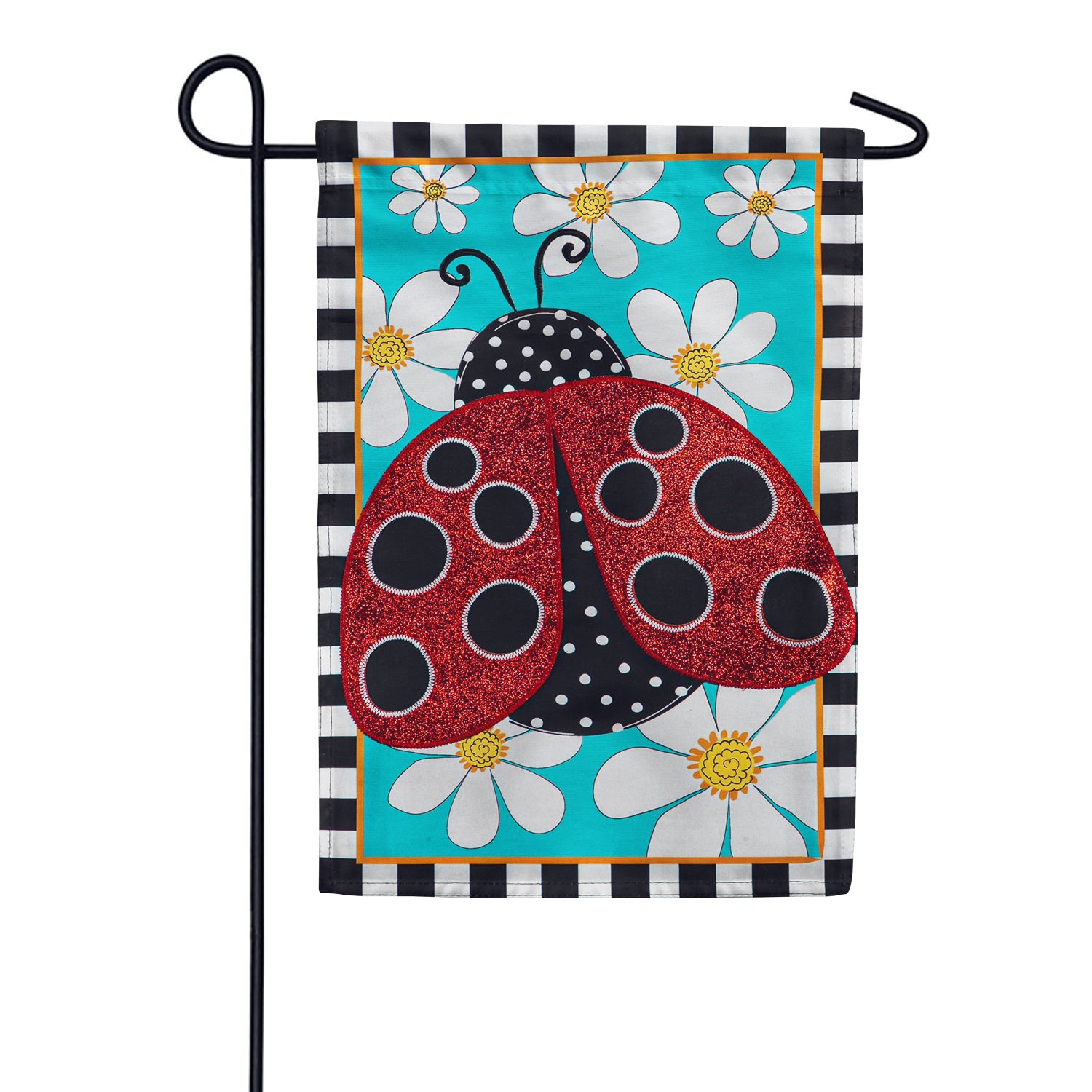 Ladybug with Daisies Appliqued Garden Flag