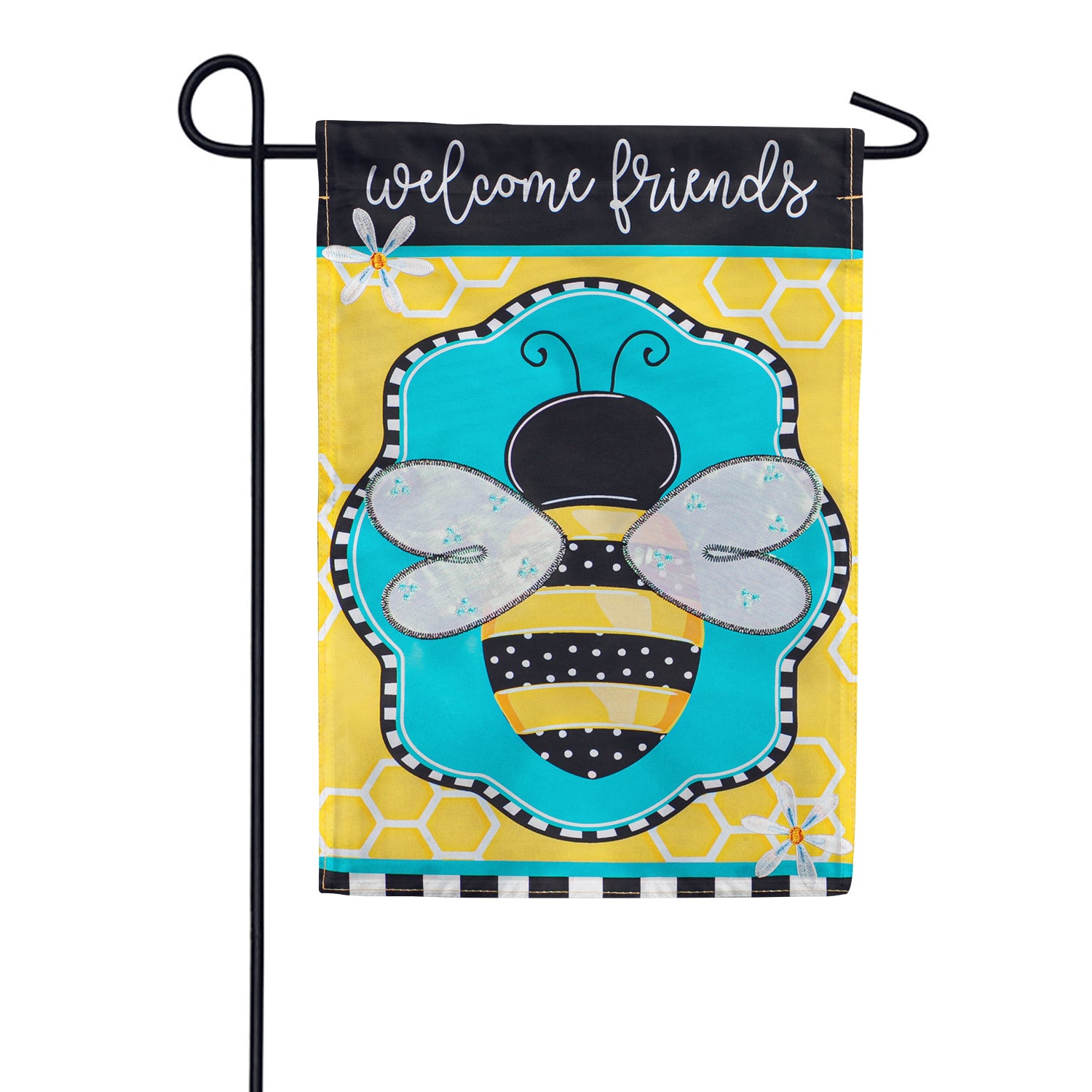 Buzzing Bee Welcome Double Appliqued Garden Flag