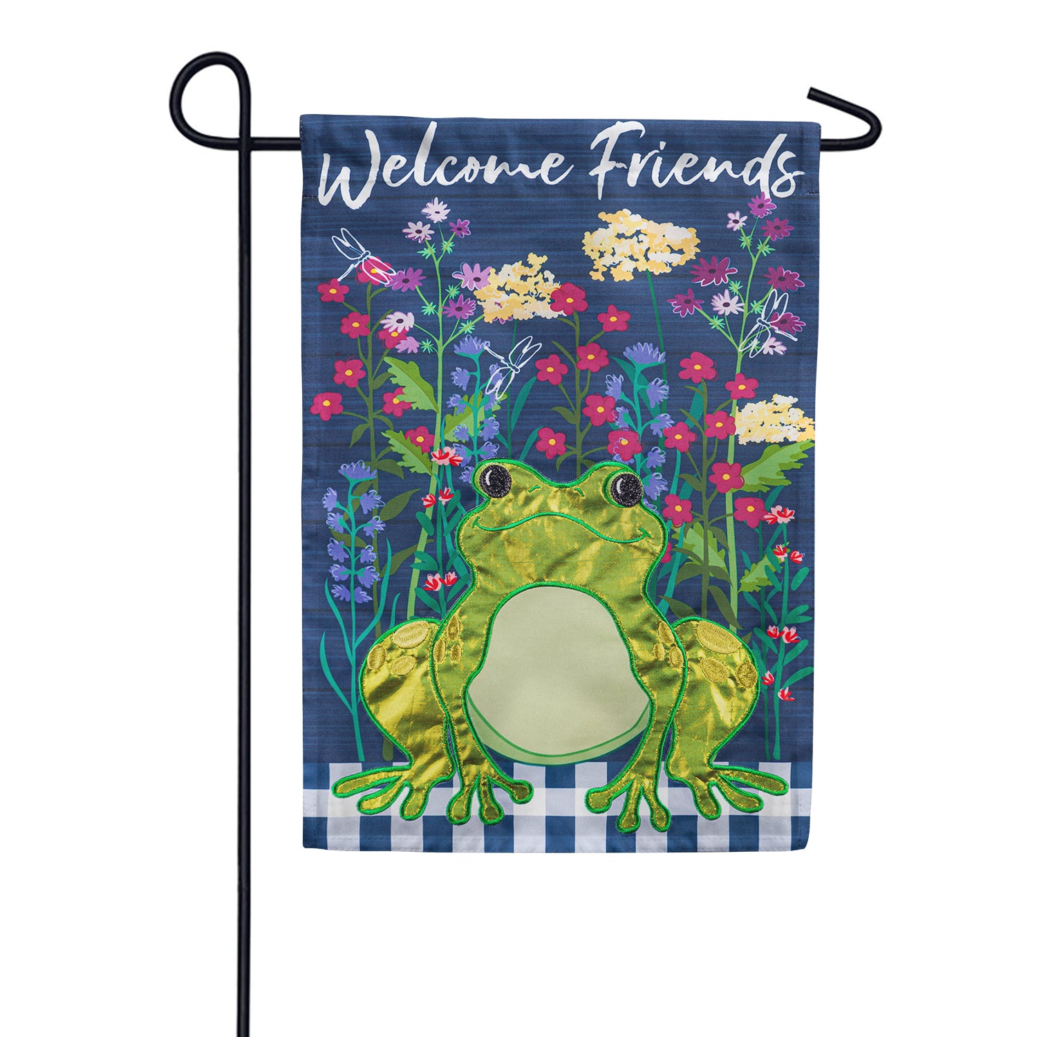 Whimsical Frog Applique Garden Flag