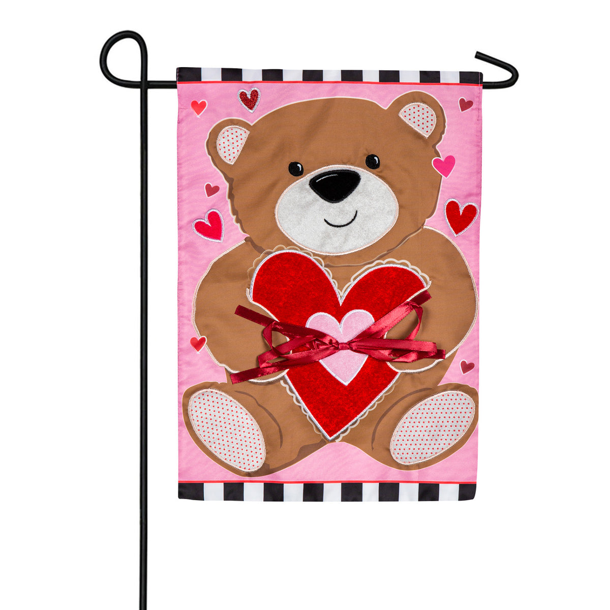 Evergreen Valentine's Bear Applique Garden Flag