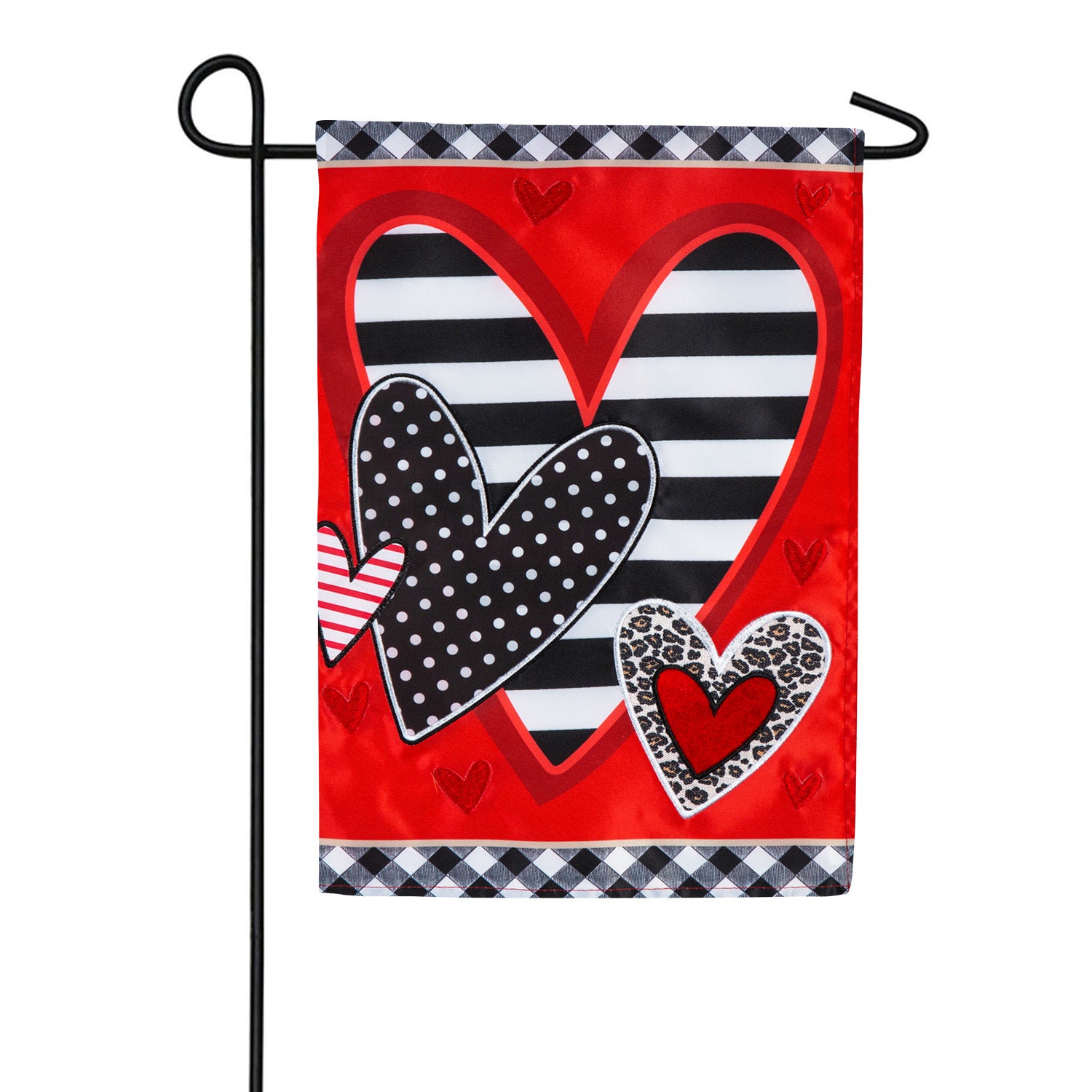 Evergreen Patterned Hearts Double Appliqued Garden Flag