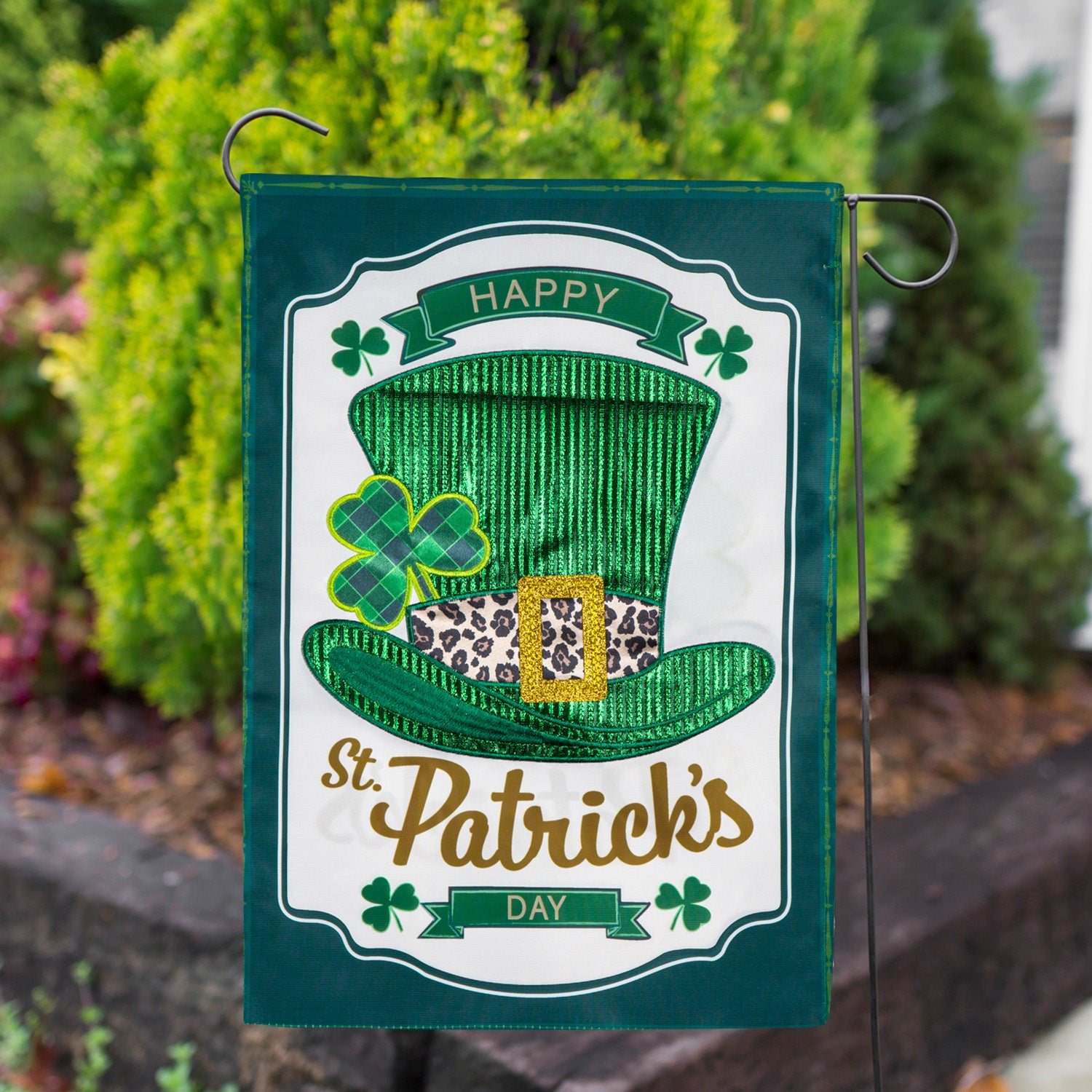 Evergreen St. Patrick's Day Top Hat Double Appliqued Garden Flag