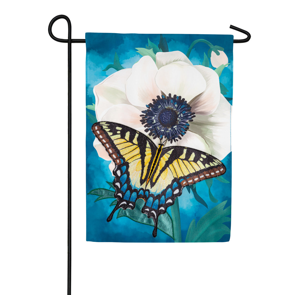 Evergreen Anemone & Butterfly Double Appliqued Garden Flag