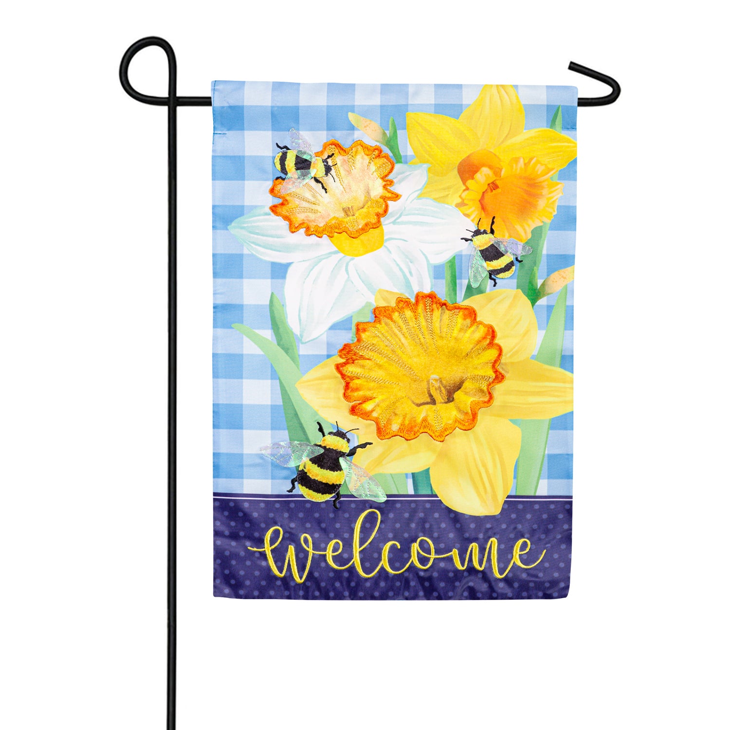 Evergreen Daffodils & Bees Applique Garden Flag