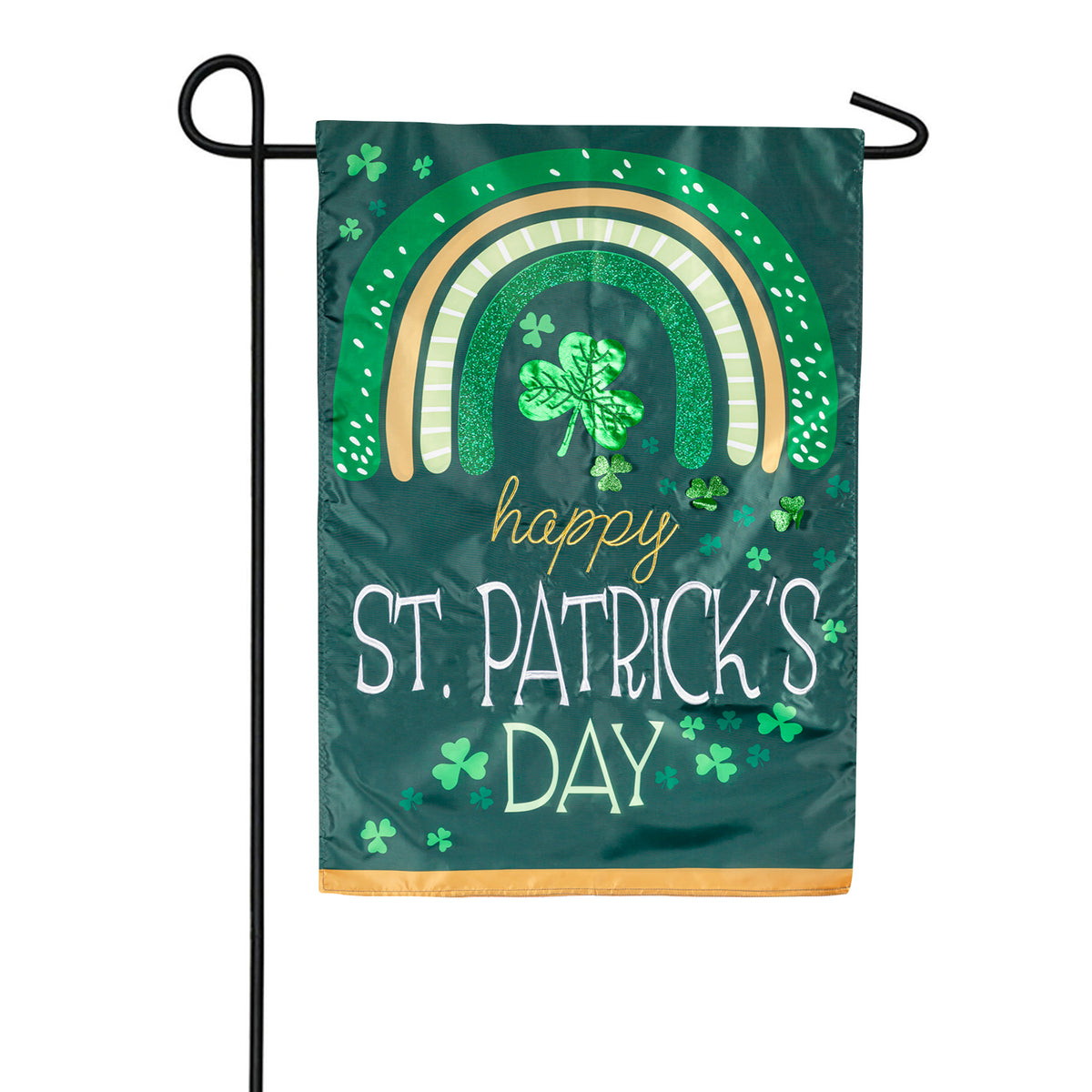 Evergreen Rainbow and Shamrocks Double Appliqued Garden Flag