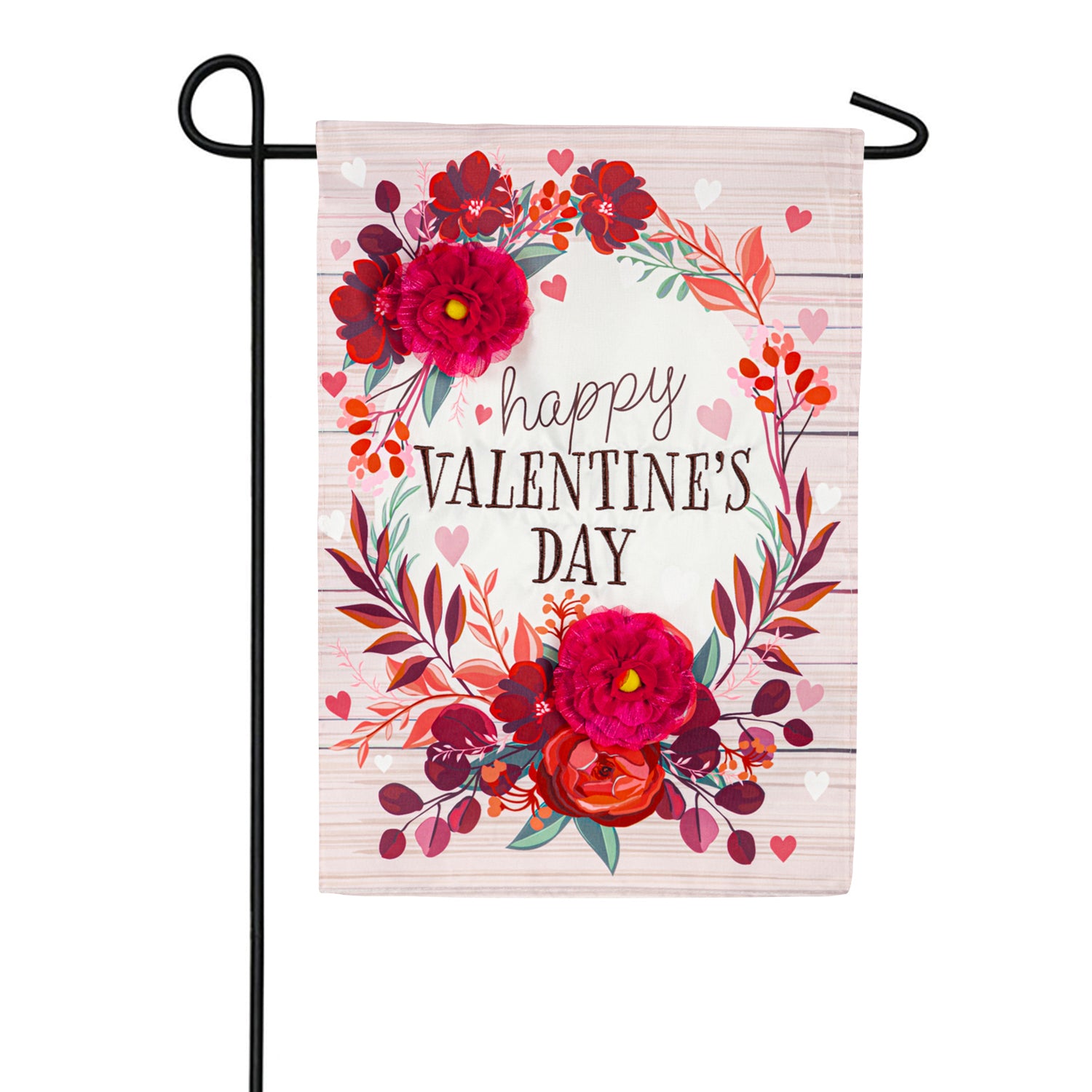 Evergreen Floral Happy Valentine's Day Double Appliqued Garden Flag
