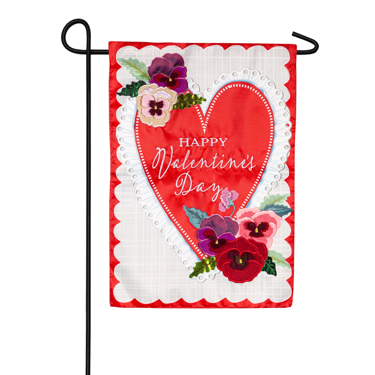 Evergreen Lace Heart Applique Garden Flag