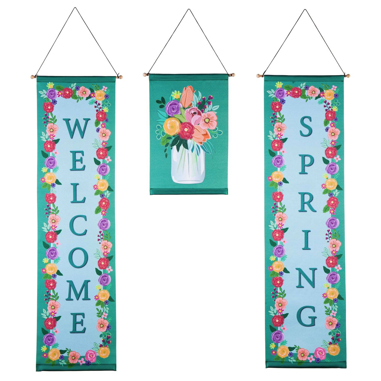 Evergreen Welcome Spring Floral Door Banner Kit