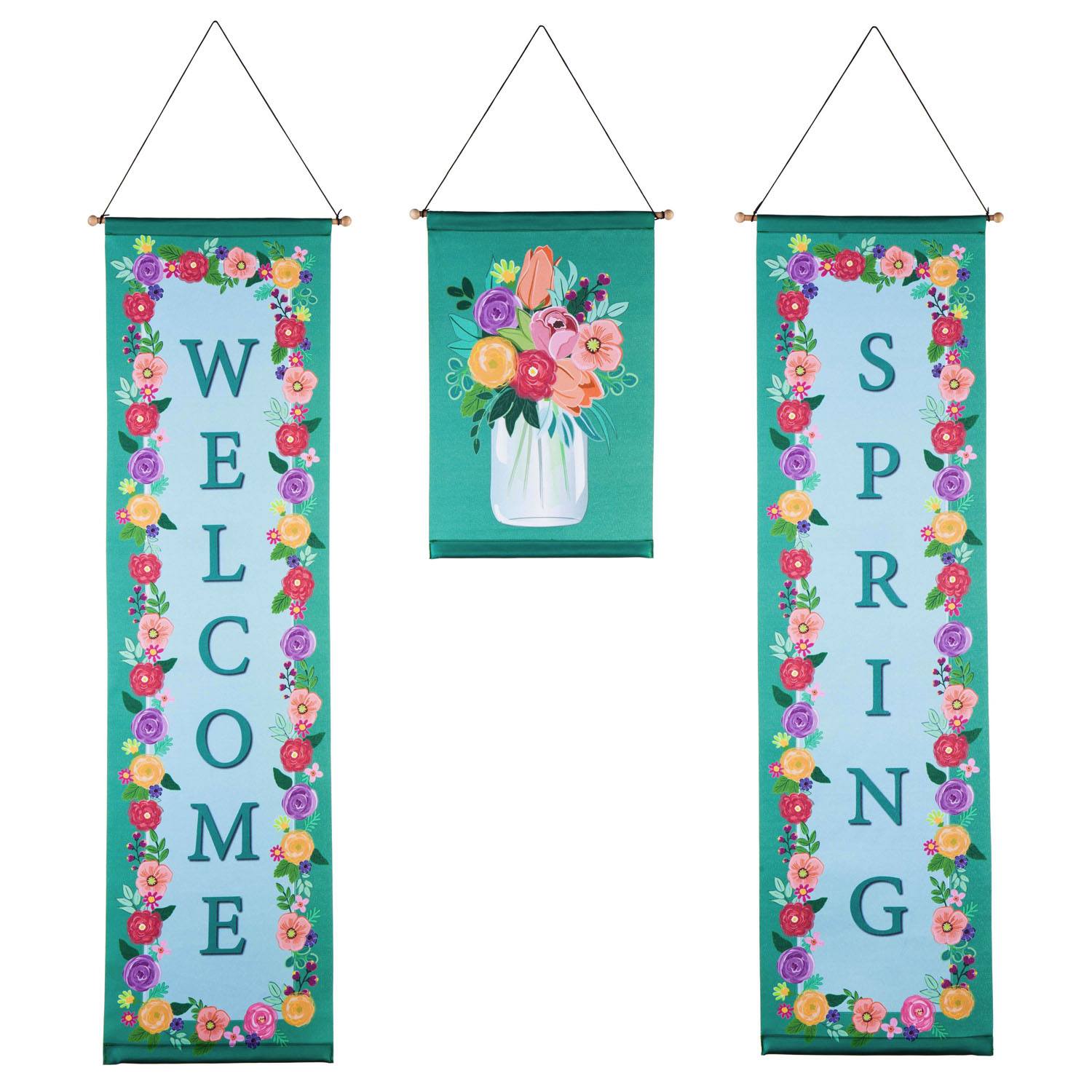 Welcome Spring Floral Door Banner Kit