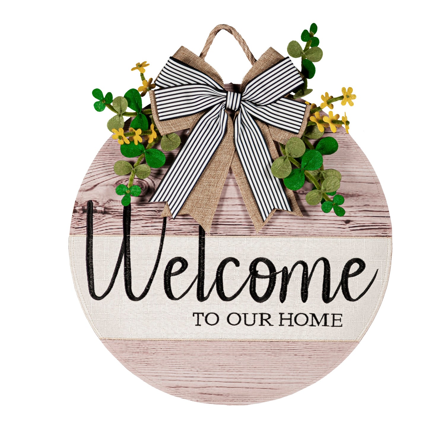 Wood Grain Welcome Burlap Door Decor