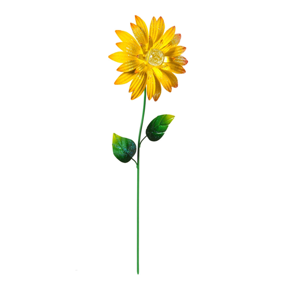 Evergreen Yellow Glow In the Dark Metal Flower Garden Stake (24")
