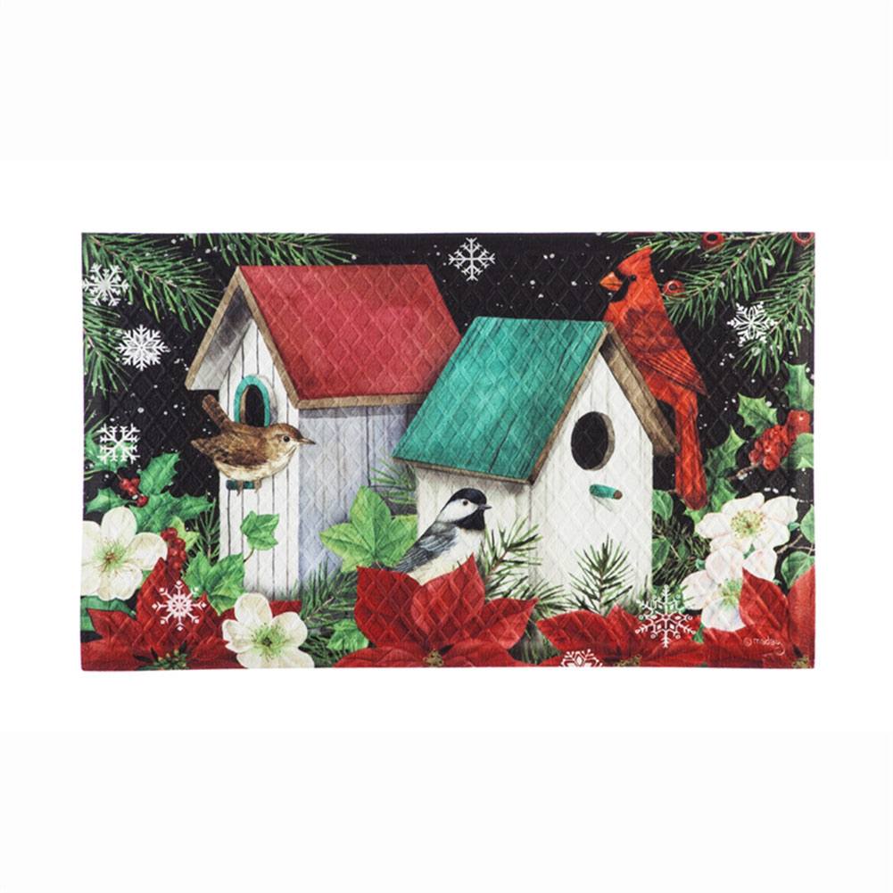 Poinsettia Birdhouse Doormat