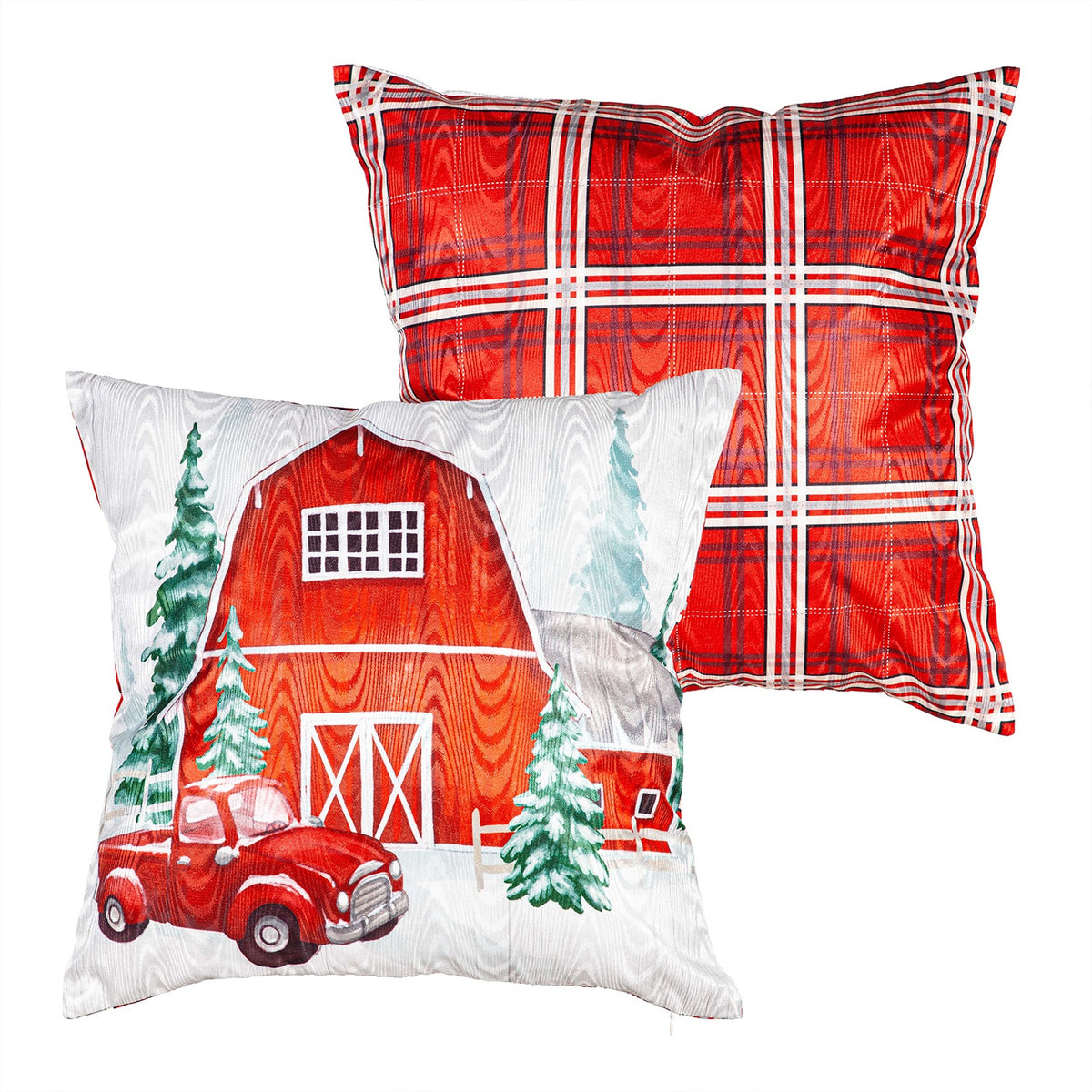 Evergreen Red Truck and Barn Pillow Cover