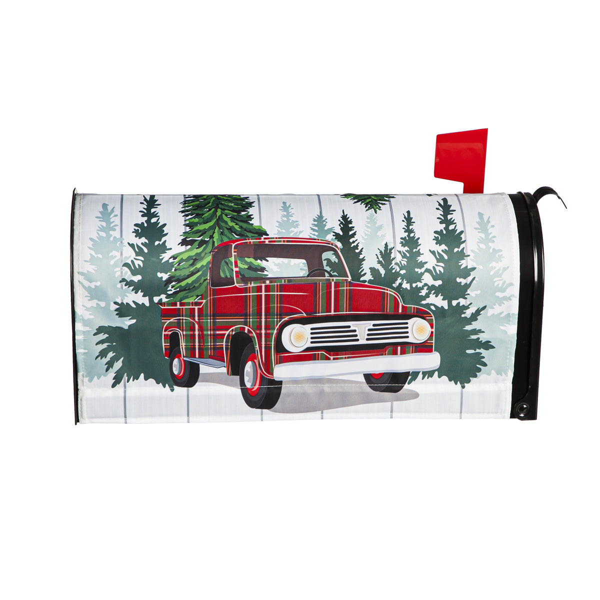 Evergreen Plaid Christmas Truck Mailbox Cover