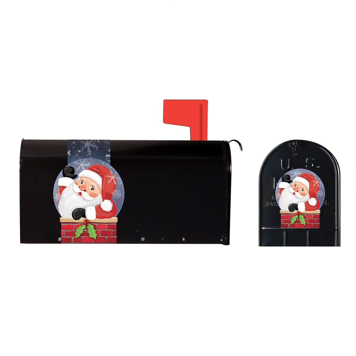Evergreen Mailbox Saddle with Magnetic Mailbox Door Decor Set - Santa