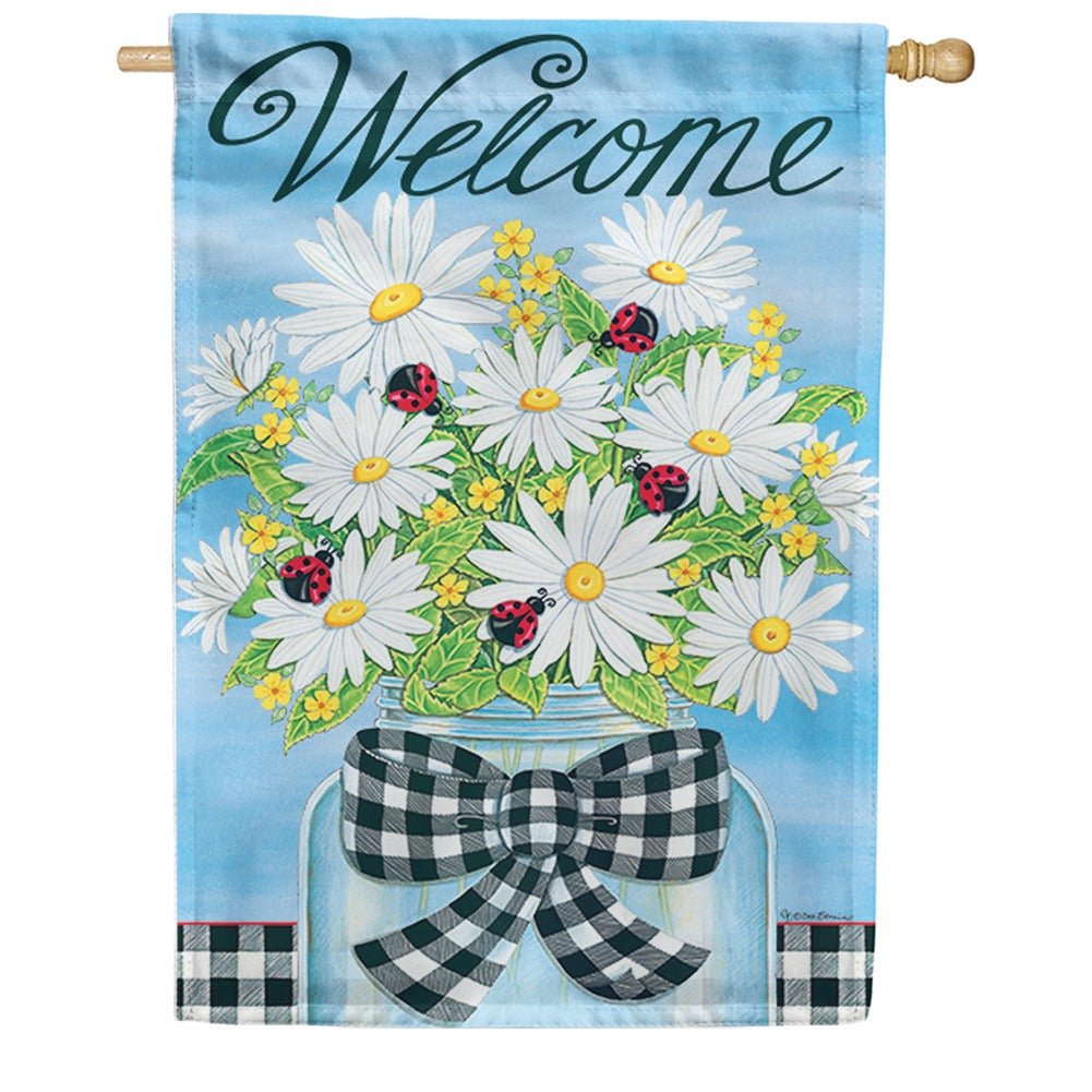 Daisies & Ladybugs Double Sided House Flag