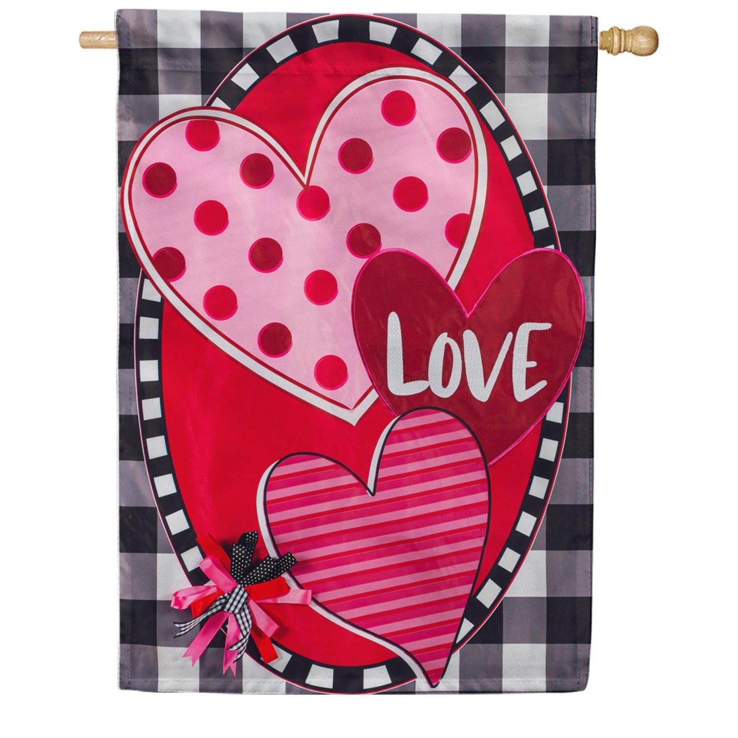 Hearts and Love Appliqued House Flag