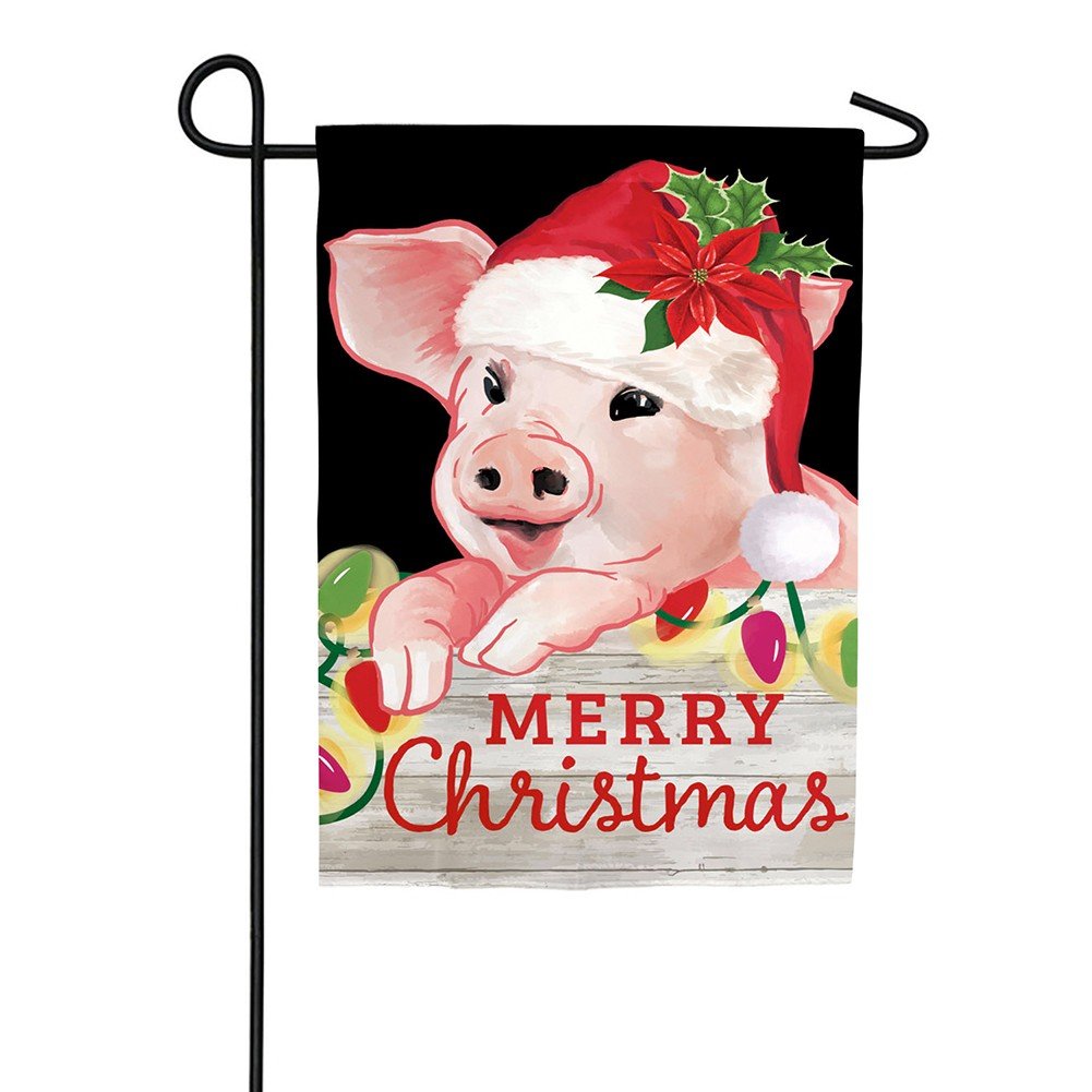 Christmas Pig Linen Garden Flag
