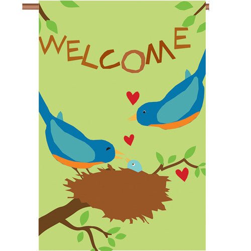 Welcome Bluebirds Double Appliqued House Flag