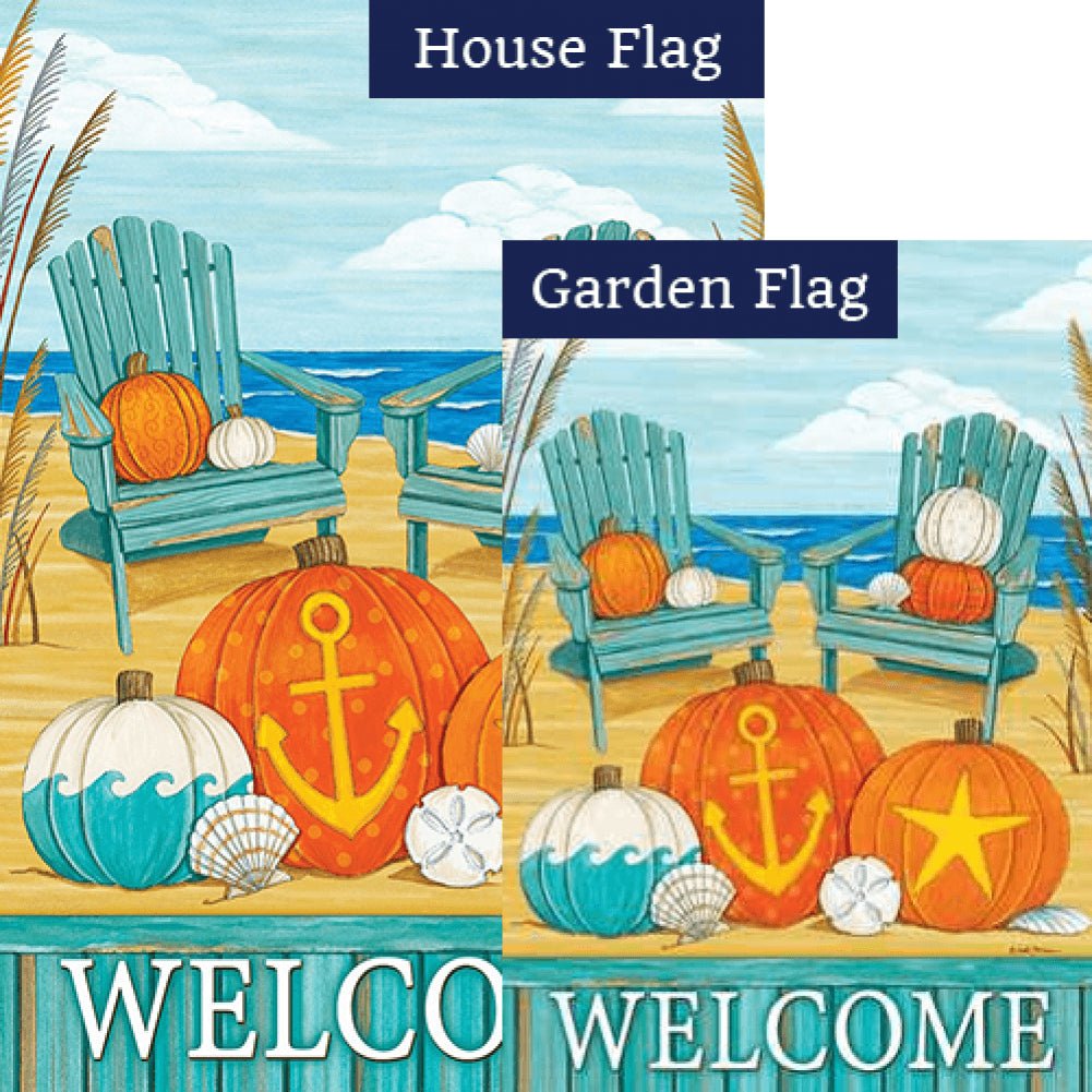 Beach Pumpkins Welcome Flags Set (2 Pieces)