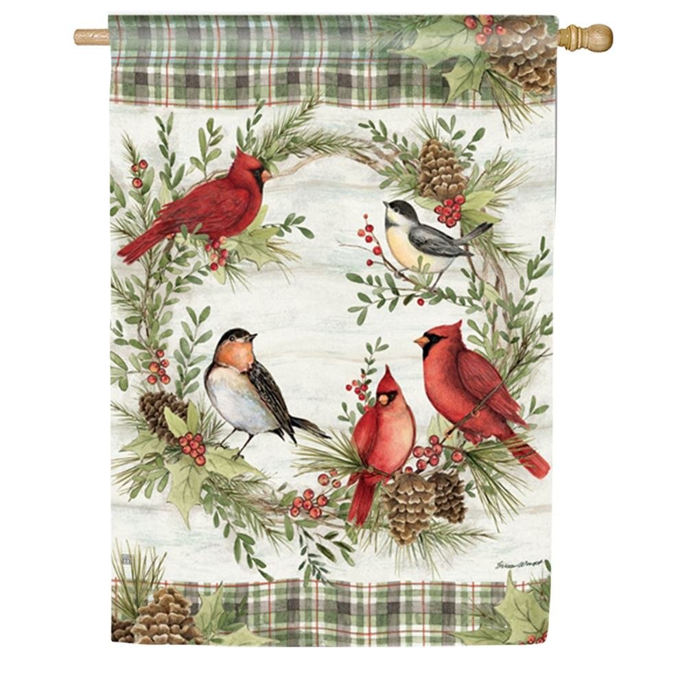 Winter Bird Wreath House Flag