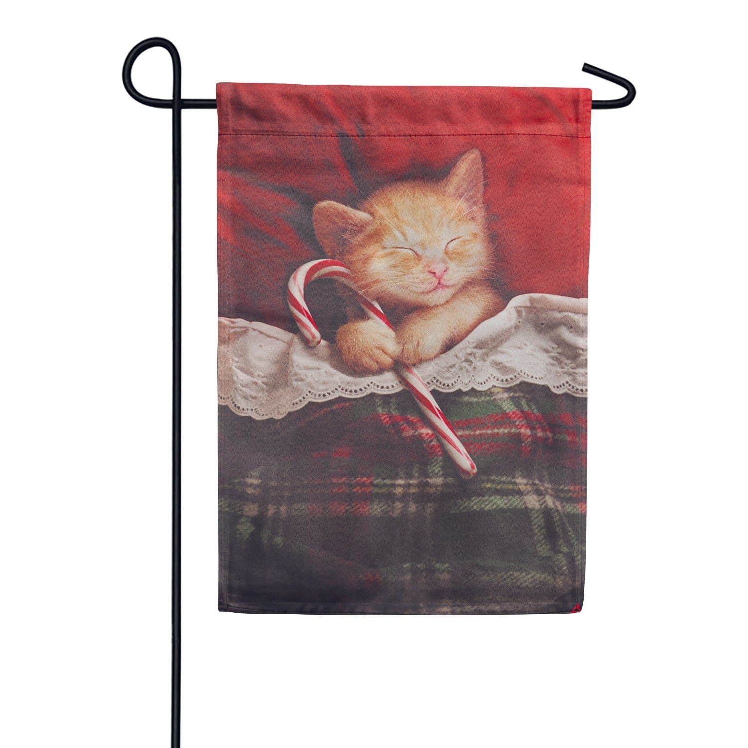 Candy Cane Kitten Suede Double Sided Garden Flag