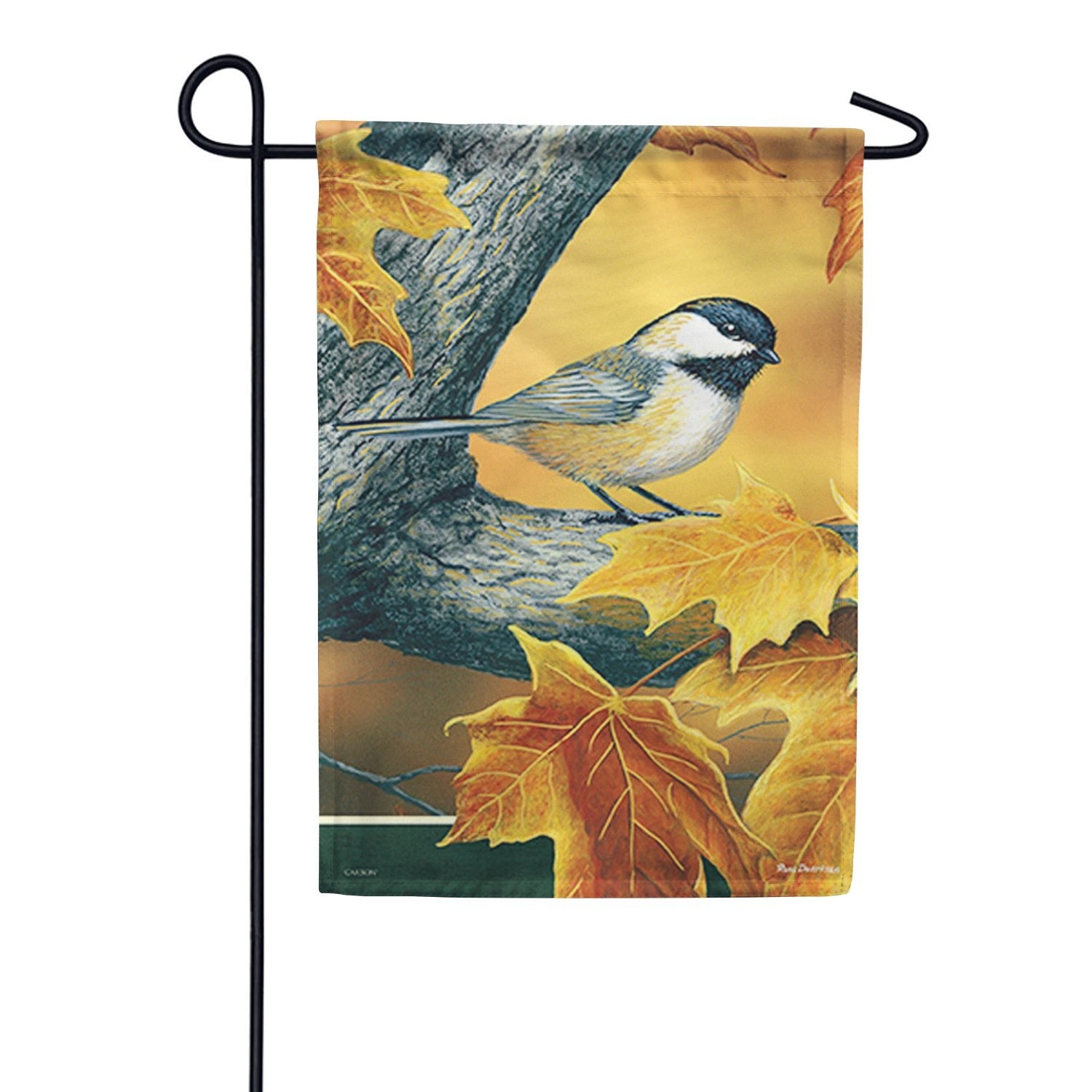 Chickadee In Autumn Garden Flag