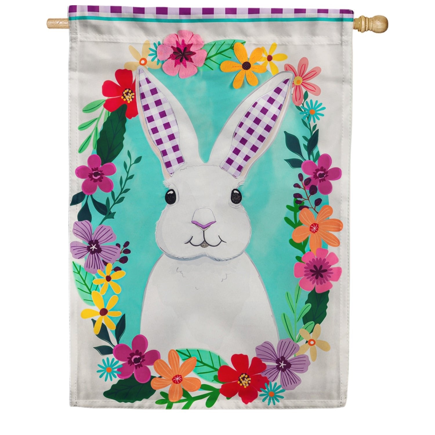 Gingham Bunny Appliqued House Flag