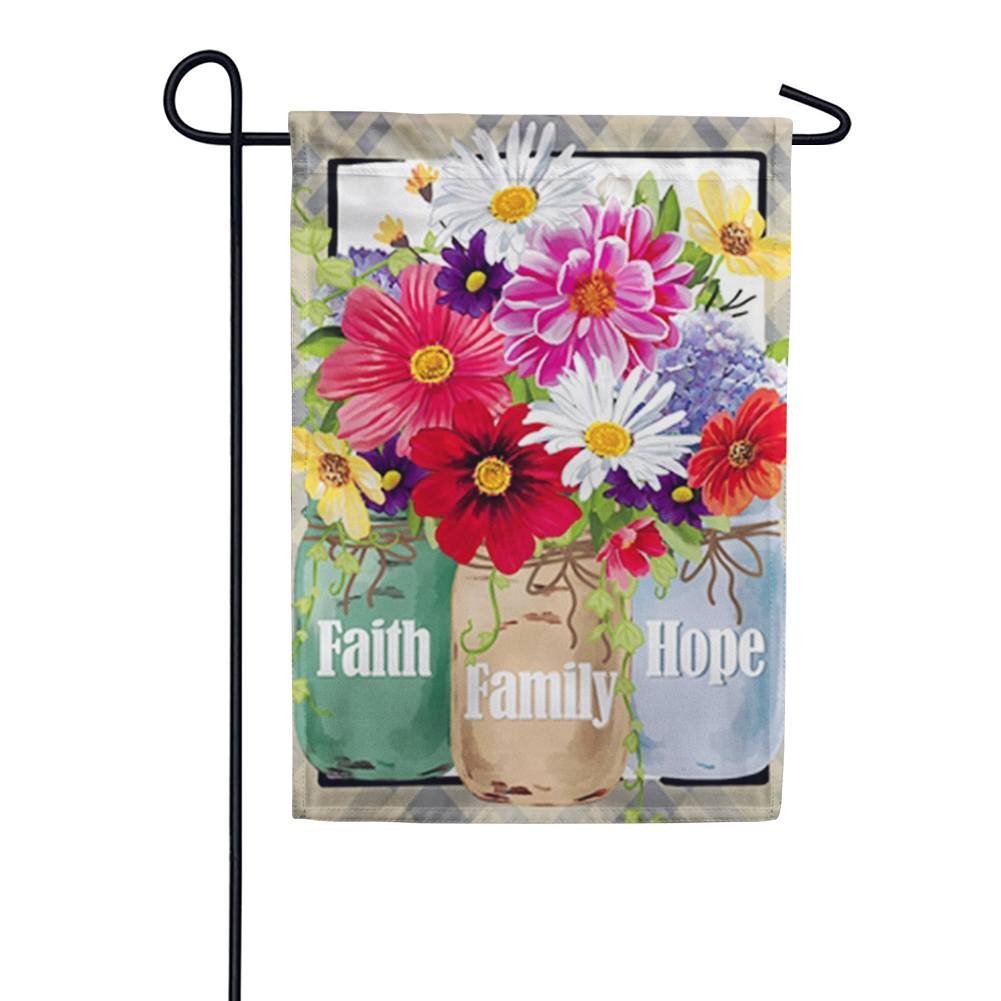 Faith Family Hope Mason Jars Double Sided Garden Flag